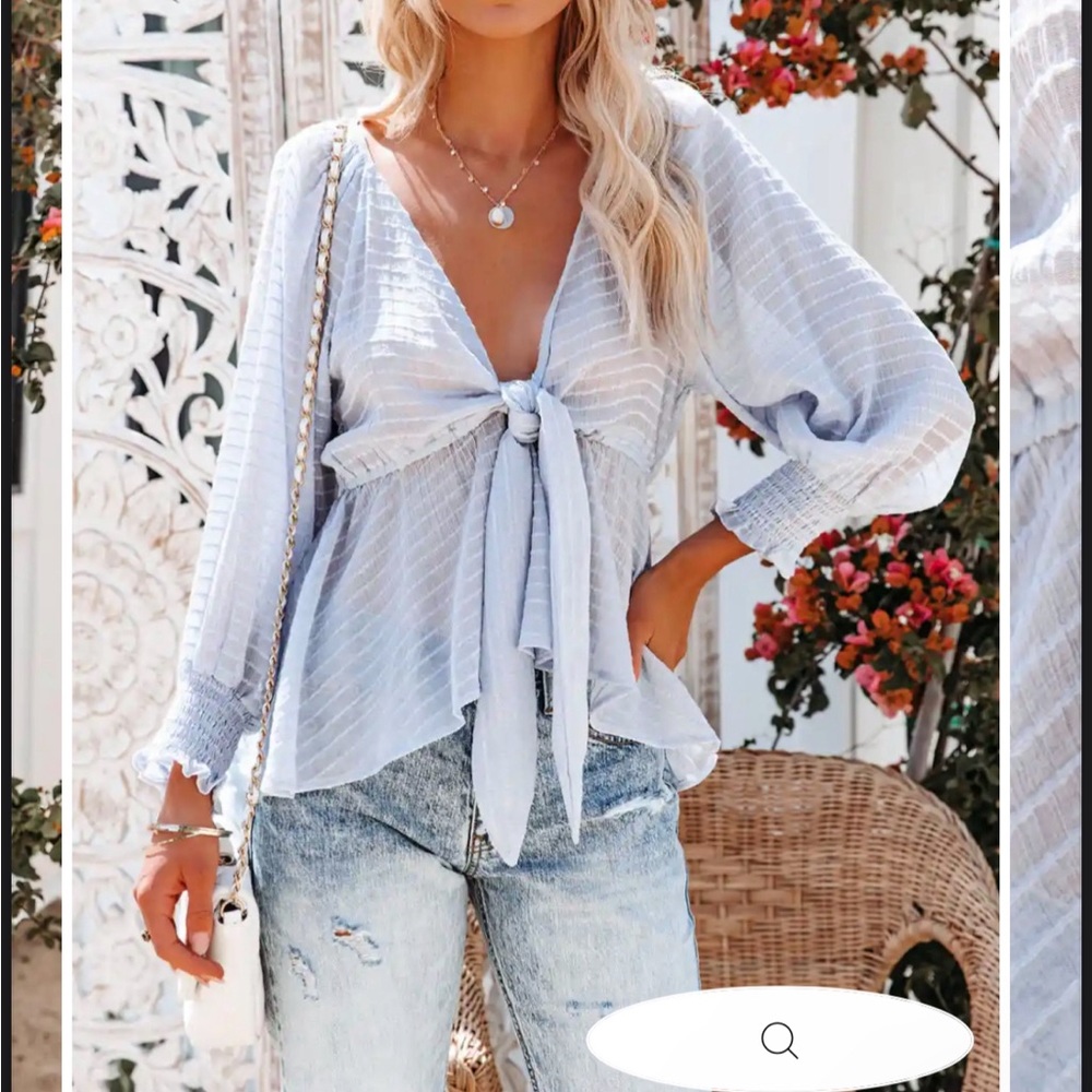 Vici Textured Tie Front Peplum Top